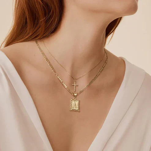 Cross Initial Pendant Necklace Set