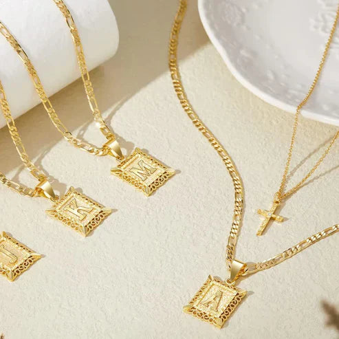 Cross Initial Pendant Necklace Set