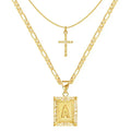 Cross Initial Pendant Necklace Set