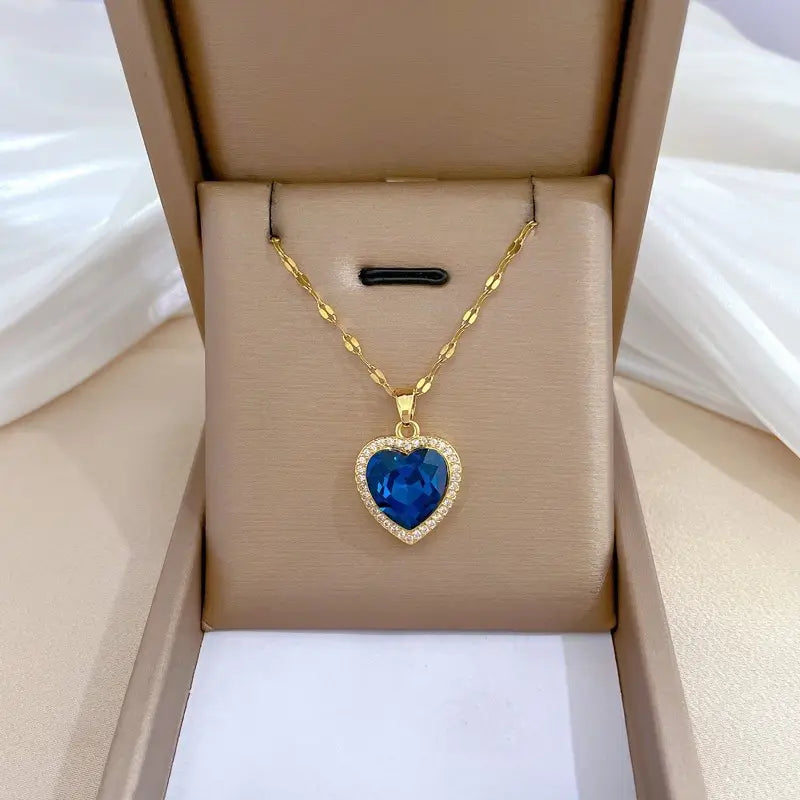 Golden Sapphire Heart Pendant Necklace
