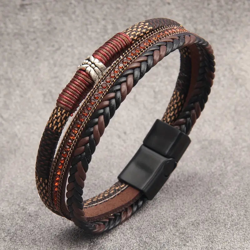 Lux Layered Braided Faux Leather Magnetic Bracelet