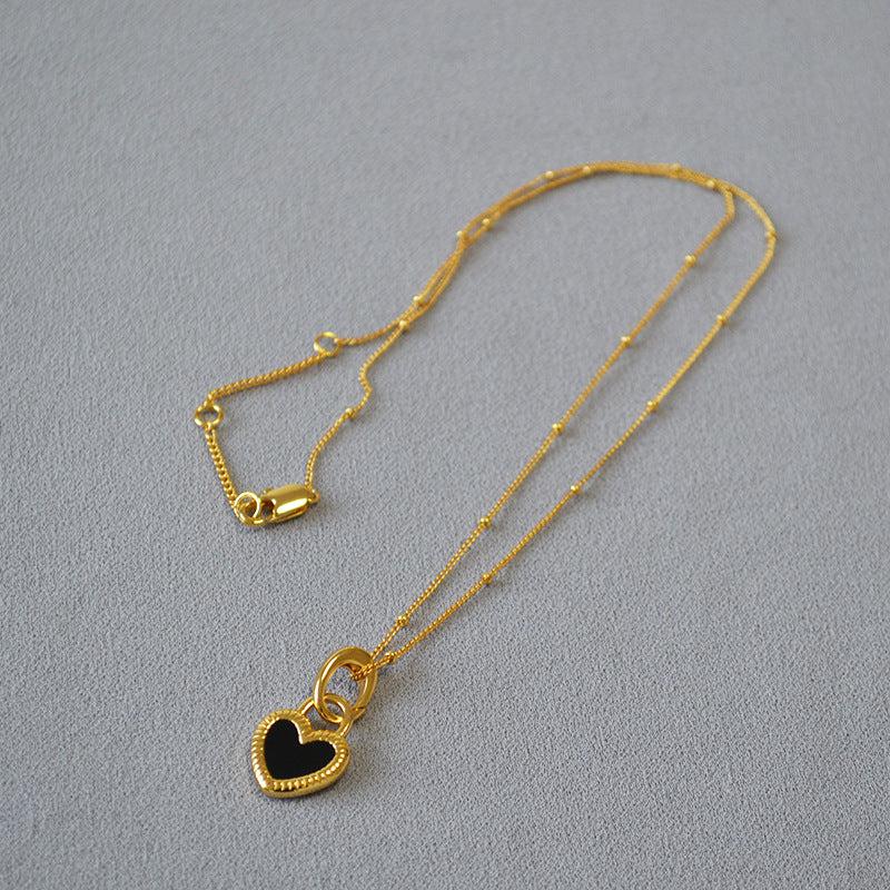 Gold Heart Necklace in Black and White