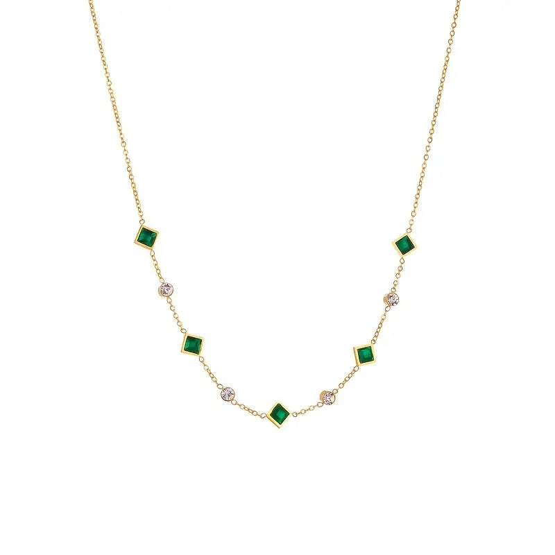 Gold Emerald Geometric Pendant Necklace