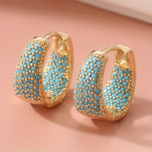 Golden-Tone Turquoise Beaded Loop Earrings