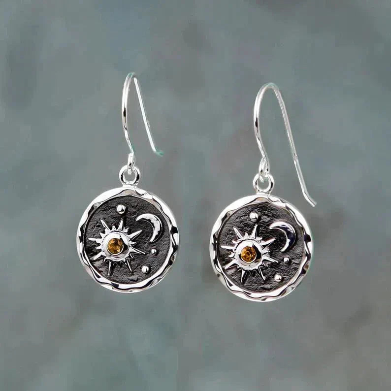 Earrings with Sun and Moon Design in Gold and Silver