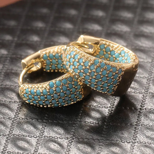 Golden-Tone Turquoise Beaded Loop Earrings