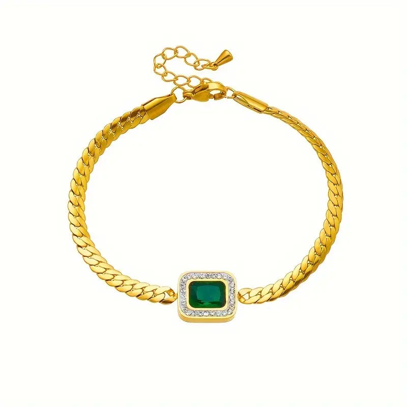 Emerald Gold Chain Bracelet