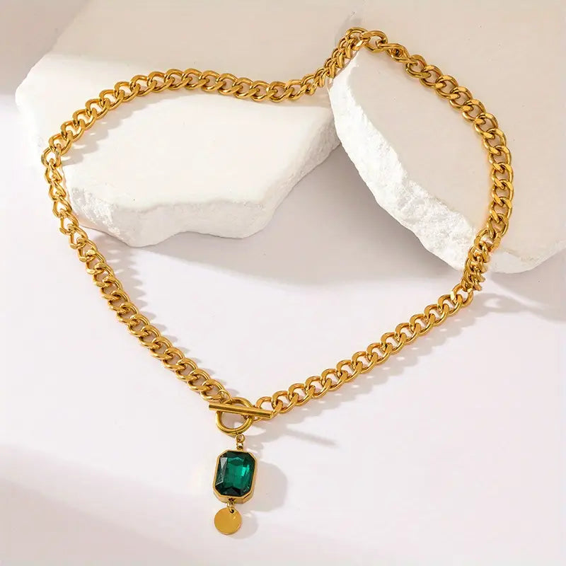 Emerald Gold Chain Necklace