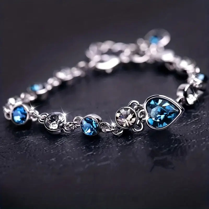 Silver Sapphire Heart Link Bracelet