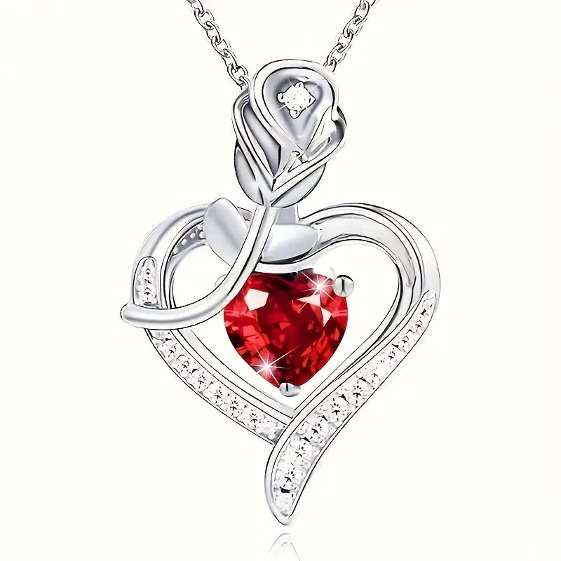 Silver Ruby Heart Pendant Necklace -> Silver Ruby Heart Charm Necklace