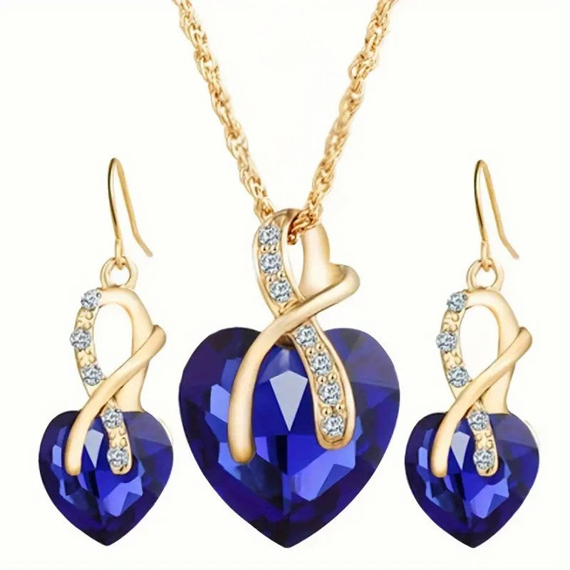 Gold Sapphire Heart Jewelry Set