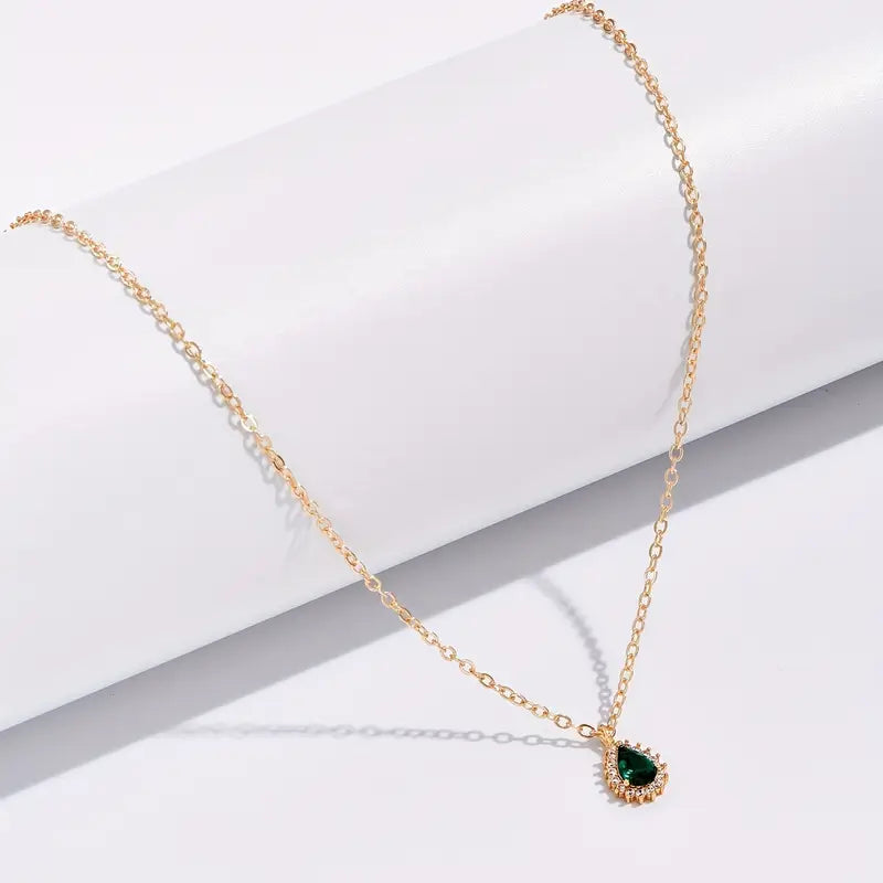 Emerald Teardrop Gold Necklace