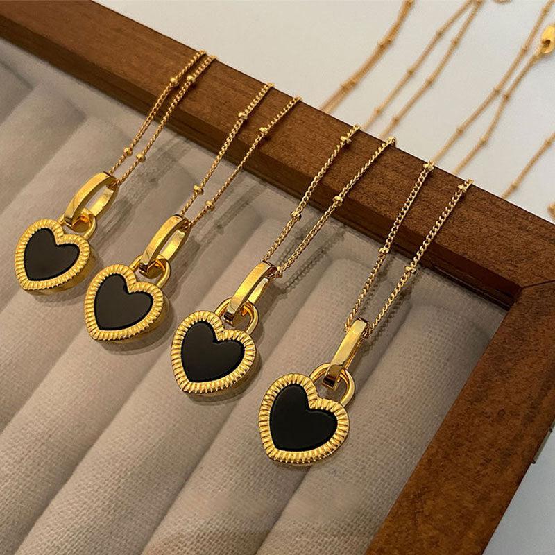 Gold Heart Necklace in Black and White