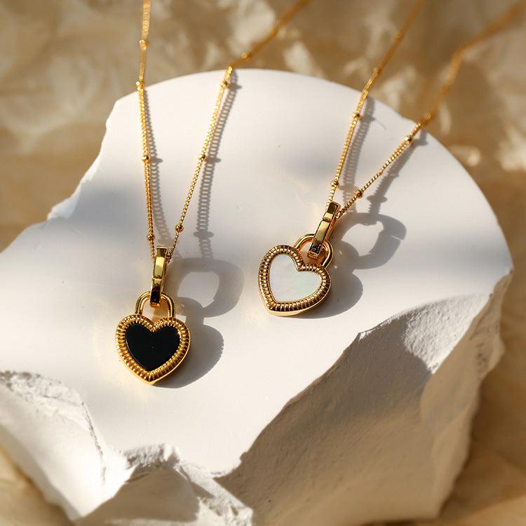 Gold Heart Necklace in Black and White