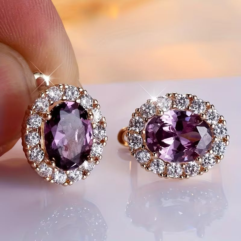 Golden Amethyst Halo Earrings