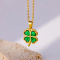 Gold Necklace with Green Clover Pendant