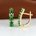 Gold and Emerald Vertical Hoop Earrings