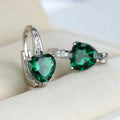 Silver Emerald Heart Hoop Earrings -> Silver Heart Hoop Earrings with Emerald