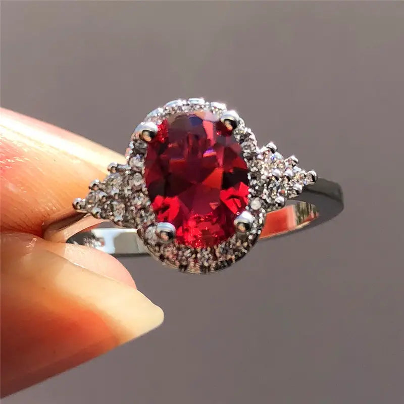 Silver Ruby Circle Ring