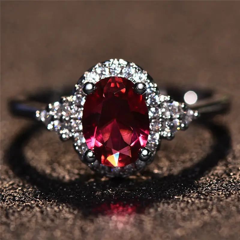 Silver Ruby Circle Ring