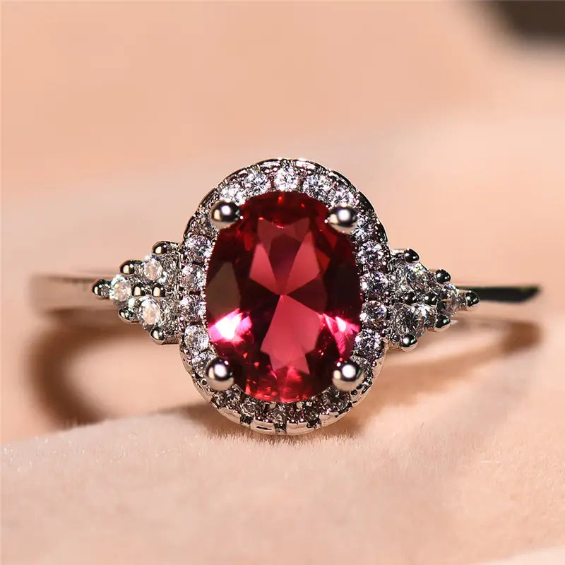 Silver Ruby Circle Ring