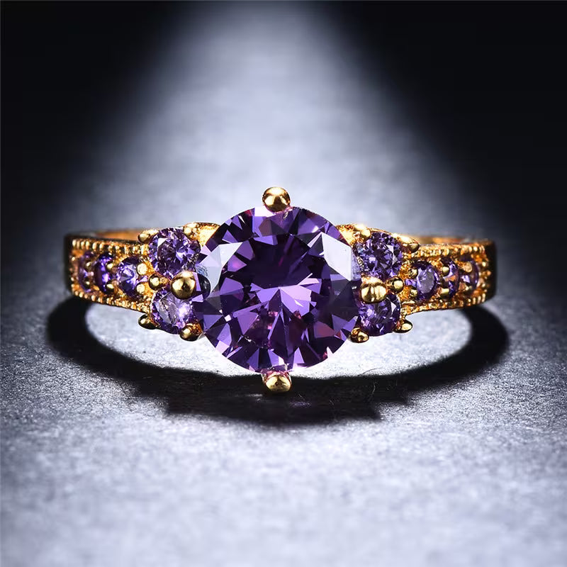 Golden Amethyst Cluster Ring