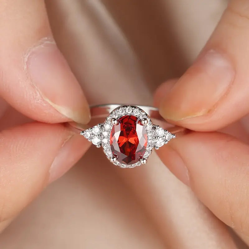 Silver Ruby Circle Ring