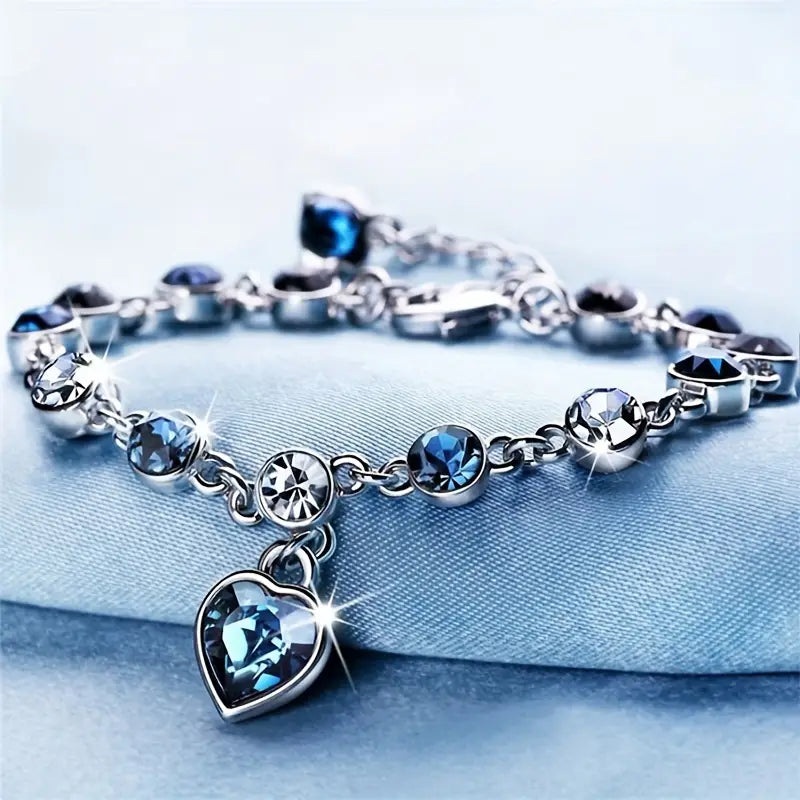 Silver Sapphire Heart Link Bracelet
