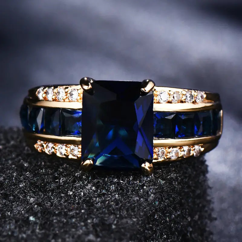 Gold Sapphire Square-Cut Band