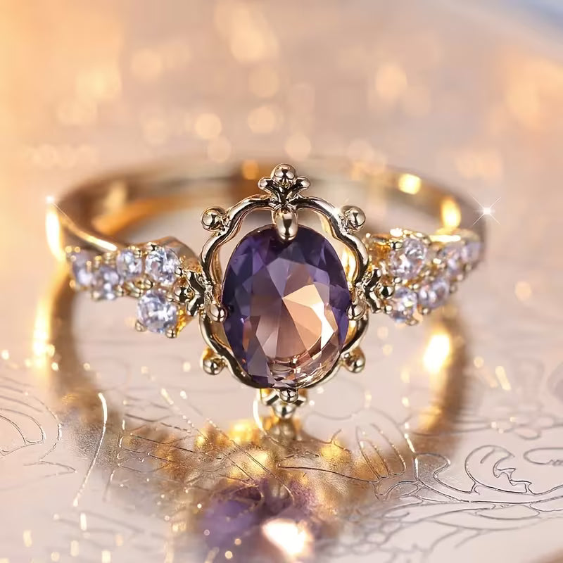 Golden Amethyst Princess Ring