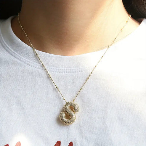 Bubble Letter Initial Pendant Necklace