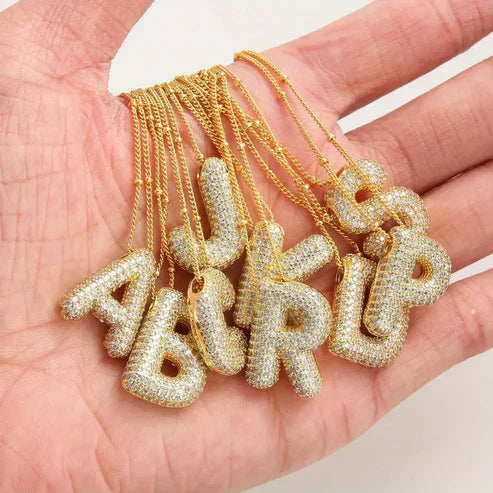 Bubble Letter Initial Pendant Necklace