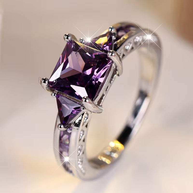 Silver Amethyst Geometric Band