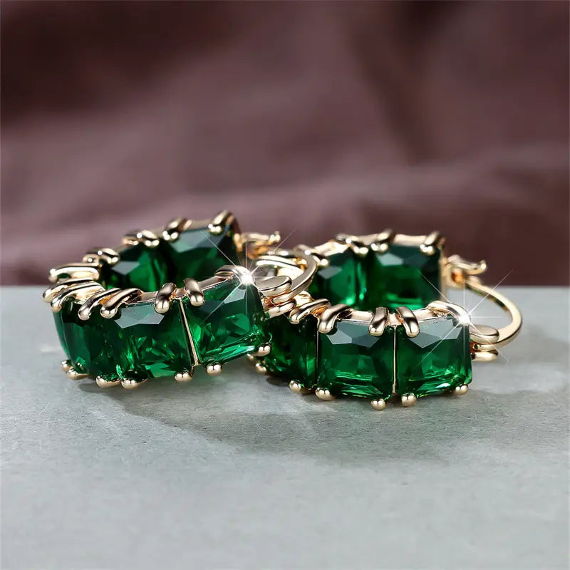 Gold and Emerald Chunky Hoop Earrings