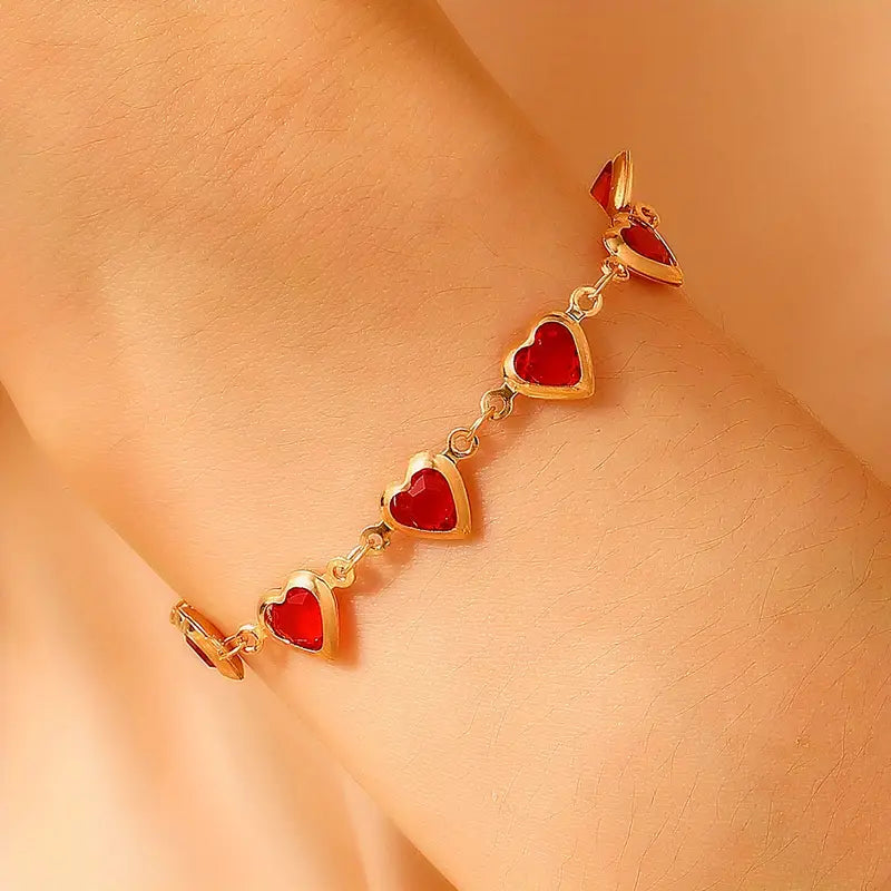 Gold Ruby Heart Link Bracelet