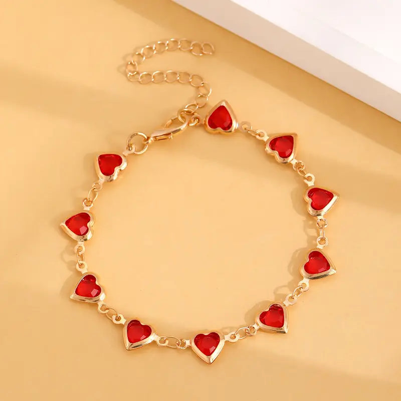 Gold Ruby Heart Link Bracelet