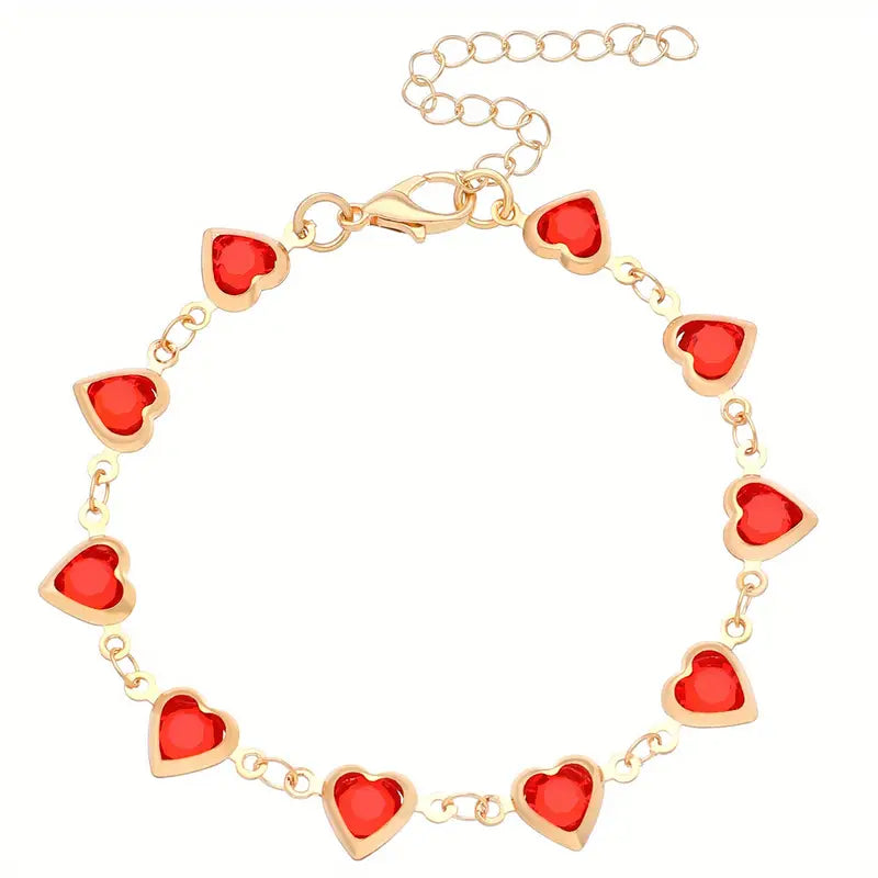 Gold Ruby Heart Link Bracelet