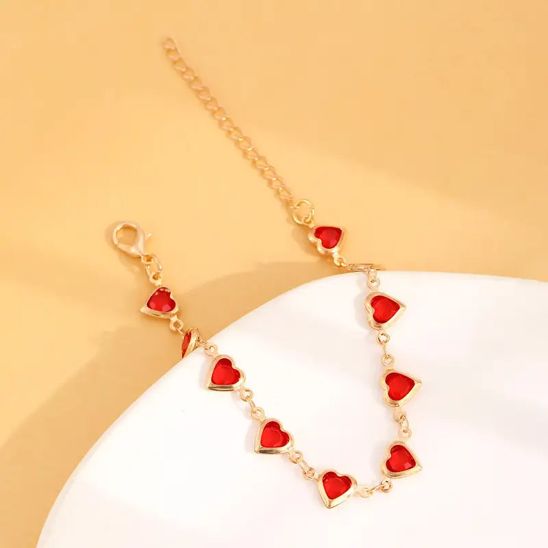 Gold Ruby Heart Link Bracelet