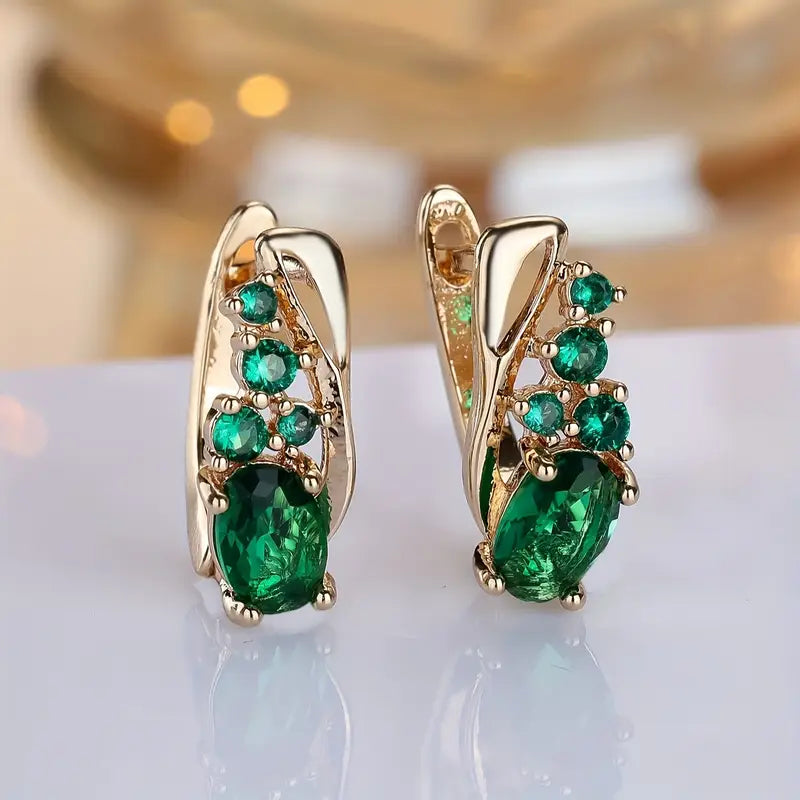 Gold and Emerald Cluster Drop Earrings