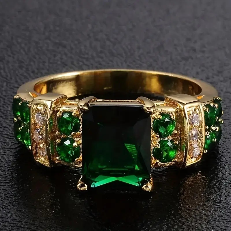 Emerald Gold Geometric Ring