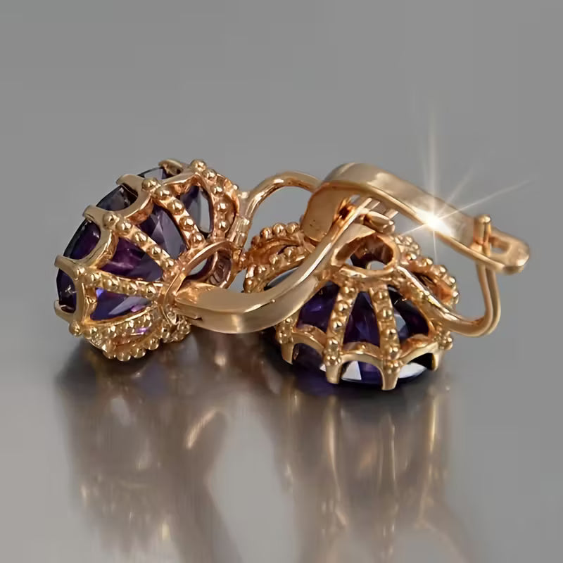 Golden Amethyst Tiara Earrings