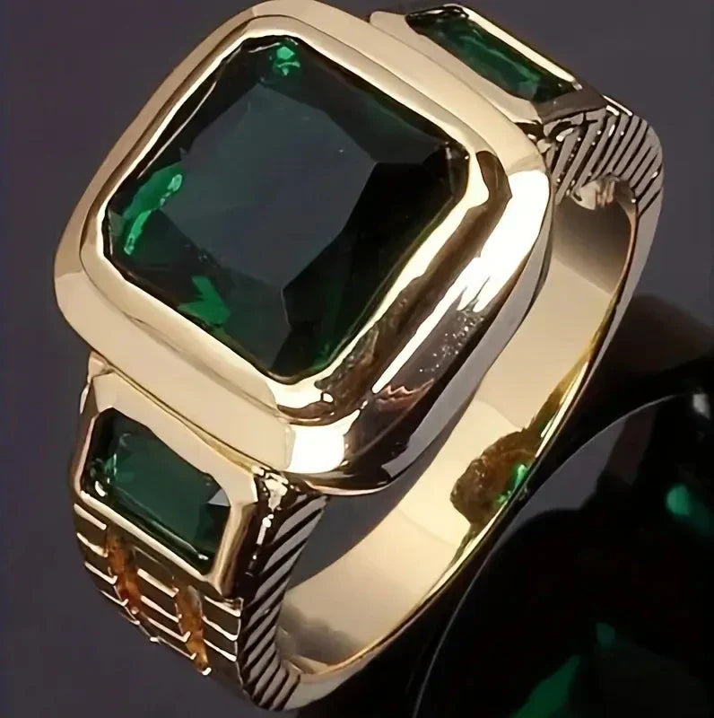 Gold Emerald Signet Band
