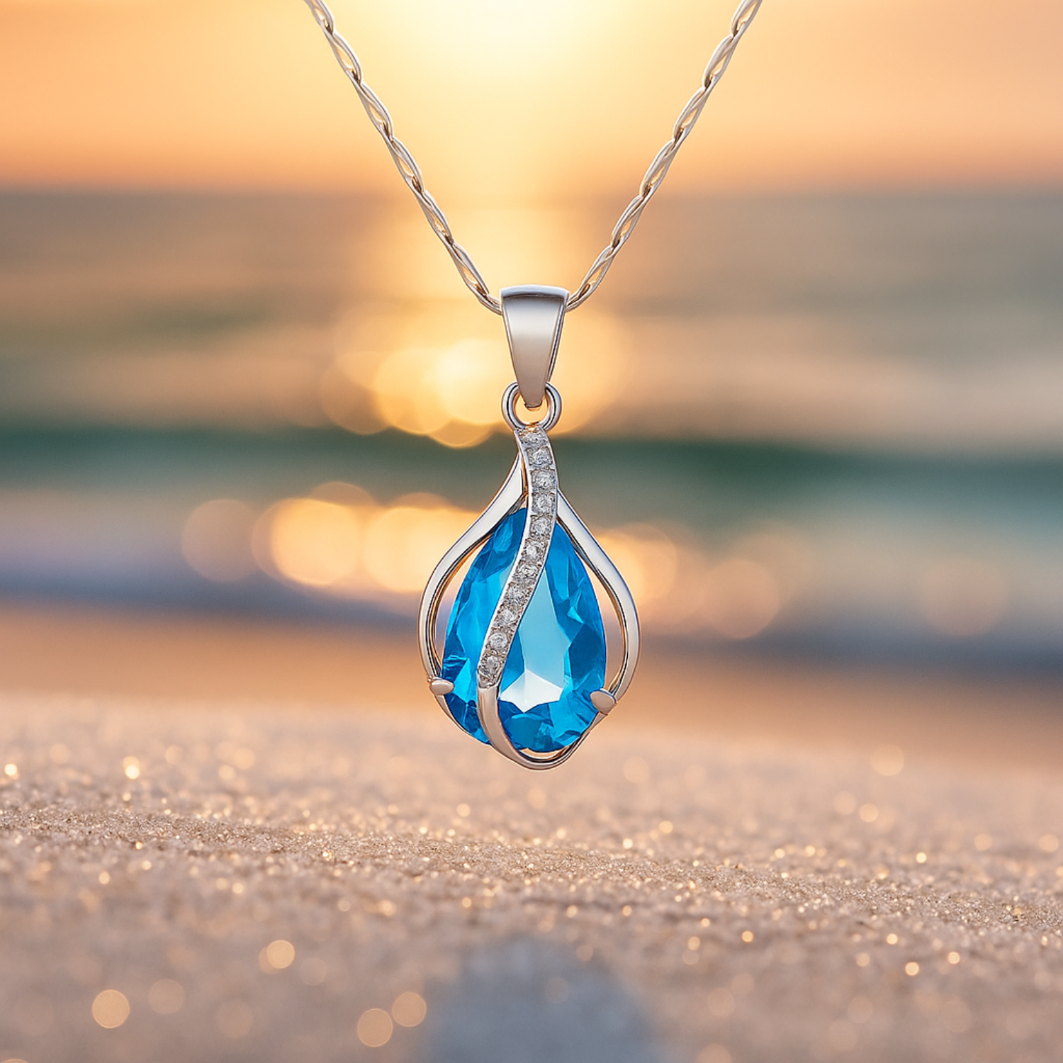 Drop of Light – Necklace with Blue Zircon and Silver Accents