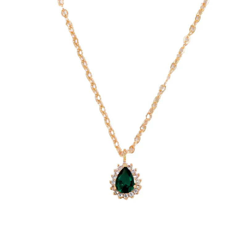 Emerald Teardrop Gold Necklace