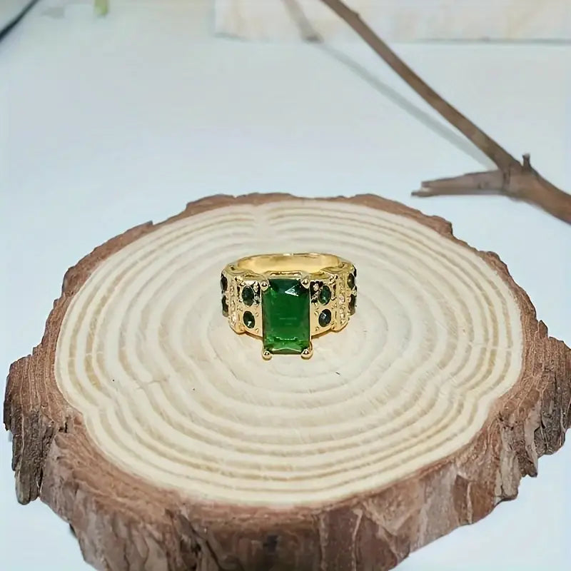Emerald Gold Geometric Ring