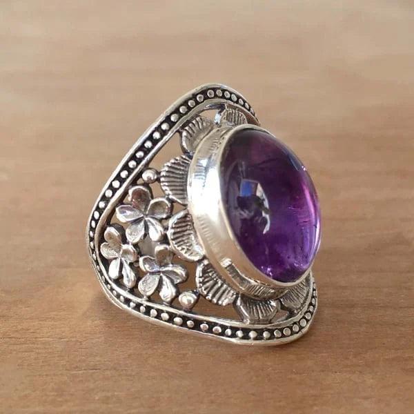 Purple Gemstone Floral Ring