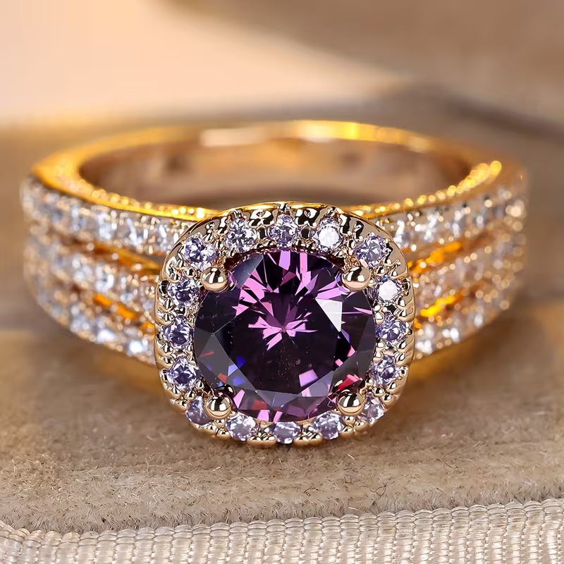 Golden Amethyst Halo Band