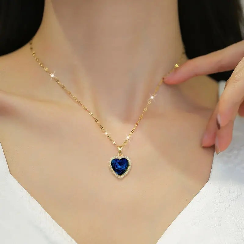 Golden Sapphire Heart Pendant Necklace