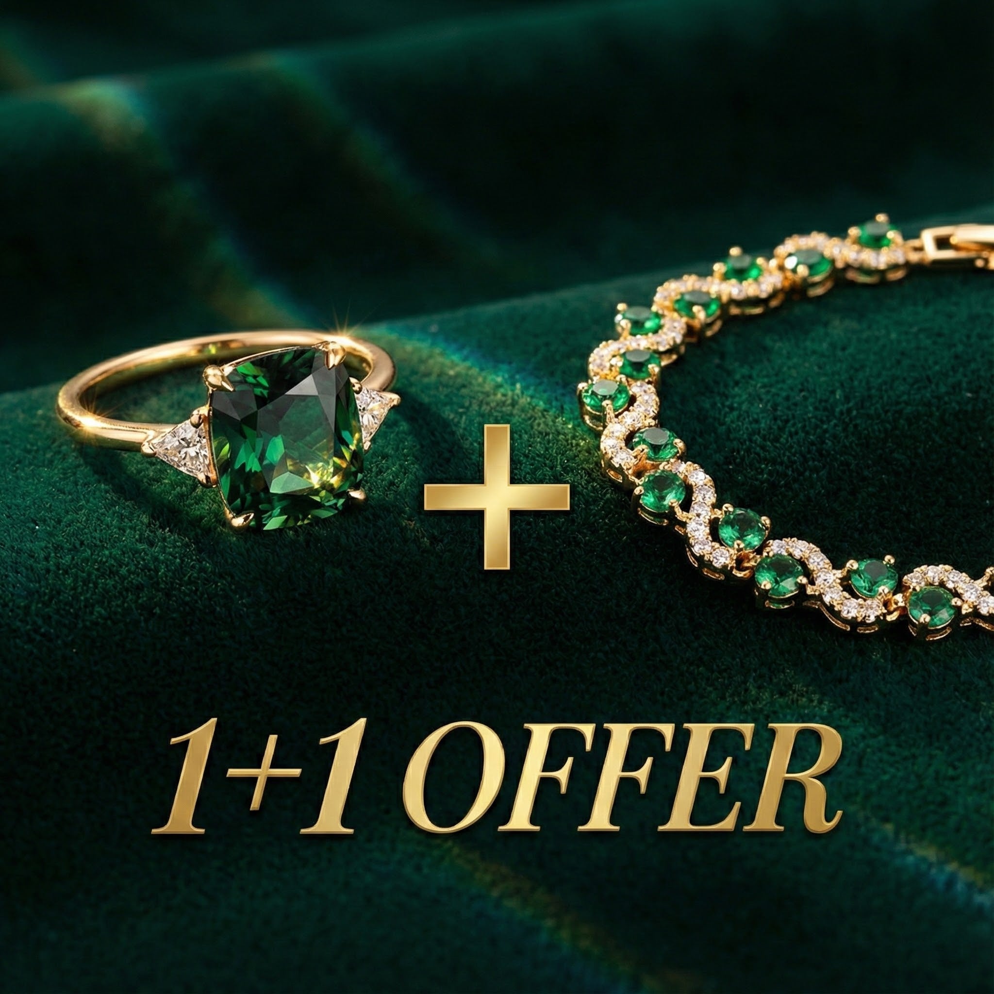 1+1 Offer: Fiora Emmeranthe Bracelet + Green Zirconia Ring in Gold