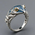 Vintage Blue Glossy Toad Ring in Sterling Silver